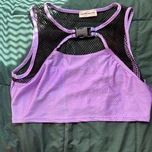 Purple Fishnet Buckle Detail Rave Crop Top - Cherry Mellow iHeartRaves